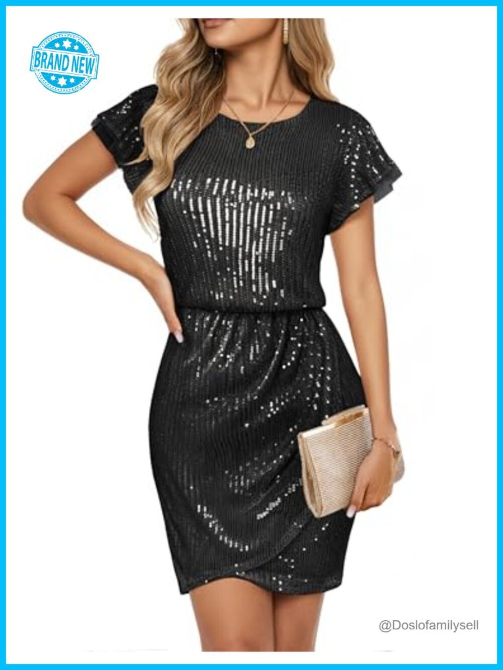 Women's Cap Sleeve Sparkly Sequin Midi Dress Club Cocktail Party